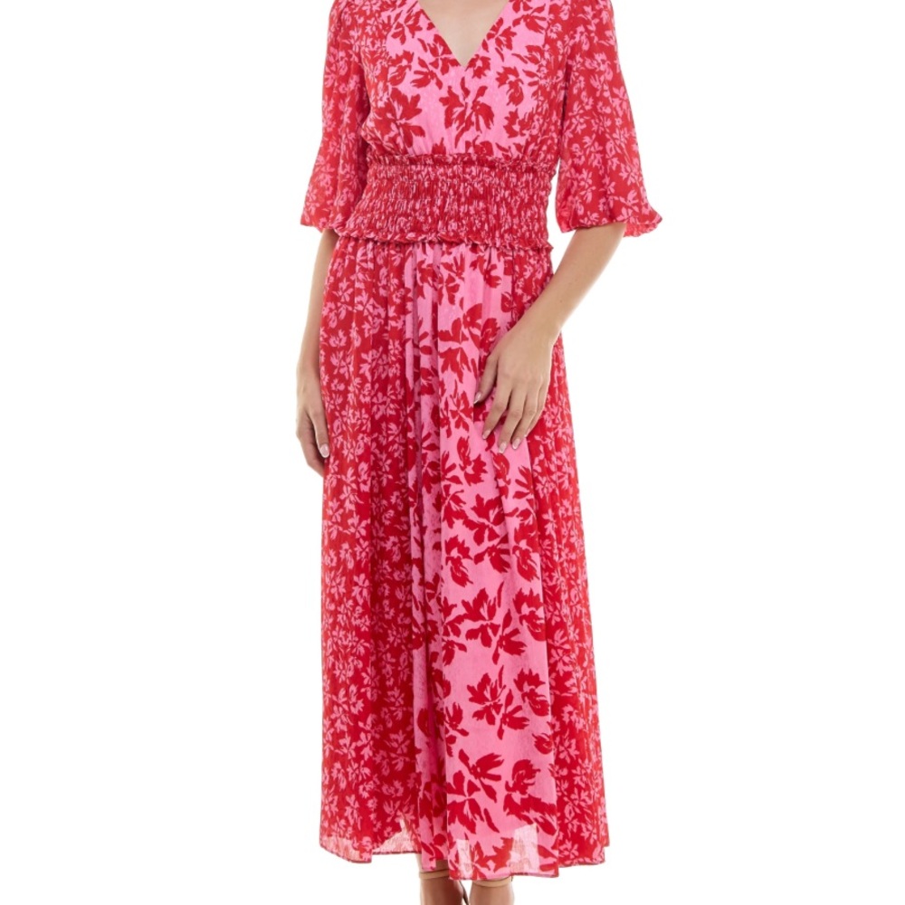 Taylor Pink Bell Sleeve V-Neck Sundress